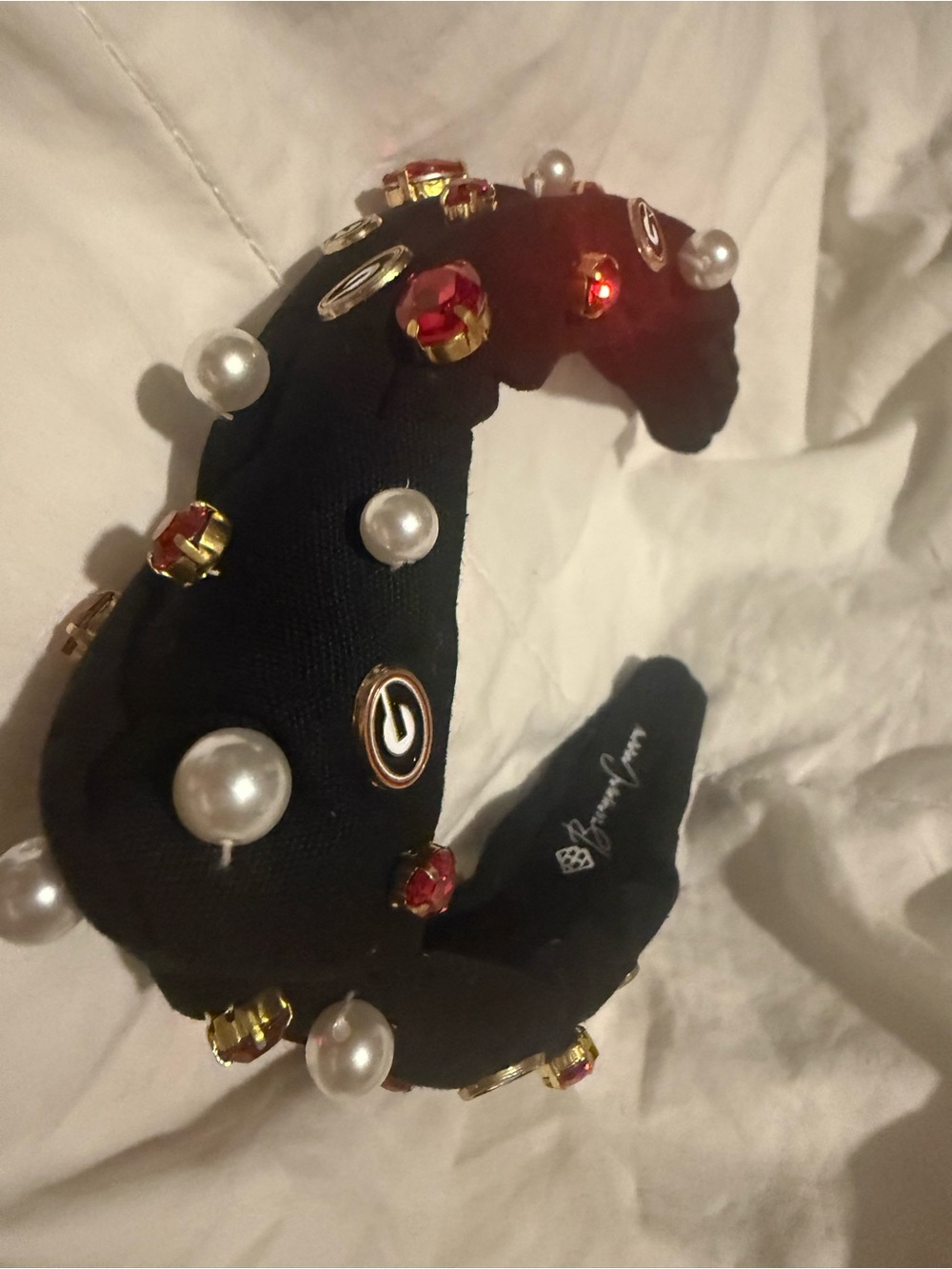 Embellished Black Pearl & Red Gem Padded Headband